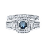 Vintagely Elegance: Yaffie Blue Round Diamond Ring Set with 3/4ct TDW.