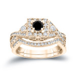 Yaffie™ Custom 3/4ct TDW Halo Black Diamond Braided Bridal Set