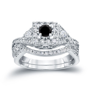Yaffie™ Custom 3/4ct TDW Halo Black Diamond Braided Bridal Set