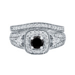 Yaffie ™ Custom Halo Black Diamond Wedding Ring Set - 3/4ct Total Diamond Weight