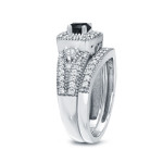 Yaffie ™ Custom Halo Black Diamond Wedding Ring Set - 3/4ct Total Diamond Weight