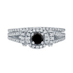 Yaffie ™ Custom Stunning 3/4ct TDW Black Diamond Halo Wedding Ring Sets