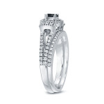 Yaffie ™ Custom Stunning 3/4ct TDW Black Diamond Halo Wedding Ring Sets
