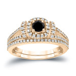 Yaffie ™ Custom Stunning 3/4ct TDW Black Diamond Halo Wedding Ring Sets