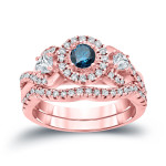 Braid-Set Blue Diamond Halo Wedding Ring with 0.75ct TDW by Yaffie