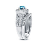 Halo Blue Diamond Wedding Ring Sets with Yaffie 3/4ct TDW