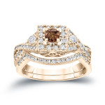 Brown Diamond Braided Halo Bridal Ring Set with Yaffie 3/4ct TDW