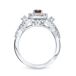 Braided Brown Diamond Halo Bridal Ring Set with Yaffie 3/4ct TDW