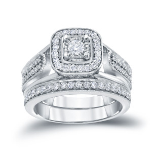 Vintage Inspired Diamond Bridal Ring Set with 3/4ct TDW Round Diamonds by Yaffie