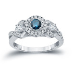 Blue Diamond Halo Engagement Ring with Yaffie 3/5ct Sparkle