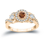Brown Diamond Halo Engagement Ring - Sparkling 3/5ct TDW by Yaffie