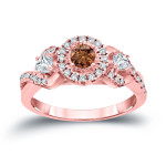 Brown Diamond Halo Engagement Ring - Sparkling 3/5ct TDW by Yaffie