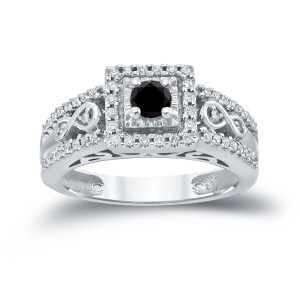 Yaffie ™ Bespoke 3/5ct Round Black Diamond Engagement Ring with Cluster Design