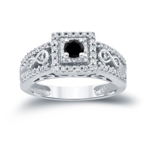 Yaffie™ Creatively Crafted 3/5ct TDW Round Cluster Engagement Ring with Striking Black Diamonds