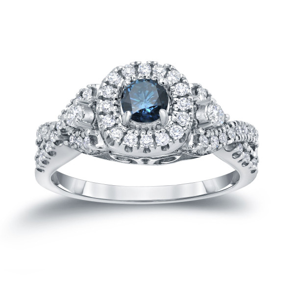 Blue Diamond Halo Engagement Ring with Yaffie Brilliance - 4/6ct TDW
