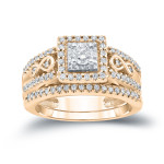 Clustered Brilliance: Diamond Bridal Ring Set with 4/6ct TDW Round Diamonds by Yaffie