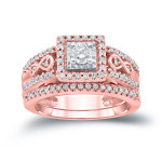 Clustered Brilliance: Diamond Bridal Ring Set with 4/6ct TDW Round Diamonds by Yaffie