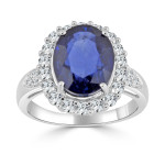Golden Yaffie Halo Ring with Blue and White Sapphires (5 1/5ct) for Engagements