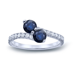 2-Stone Engagement Ring with Yaffie Gold 1 1/2ct Blue Sapphire and 1/2ct TDW Diamond in a 3-Prong Setting