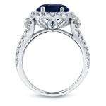 Gold Halo Engagement Ring with Blue Sapphire and Diamond Sparkle (1.5ct/0.8ct)