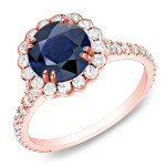 Gold Halo Engagement Ring with Blue Sapphire and Diamond Sparkle (1 1/2ct and 4/5ct TDW) by Yaffie.