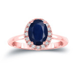 Blue Sapphire & Diamond Halo Engagement Ring - Yaffie Gold, 1 1/2ct Oval & 1/8ct TDW