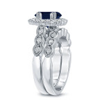 Elegant Blue Sapphire & Diamond Bridal Set with Halo Detail
