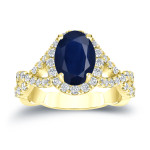 Gold Ring with Blue Sapphire and Diamond Halo - 1 1/2ct Oval Sapphire and 3/5ct TDW Diamonds