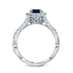 Gold Ring with Blue Sapphire and Diamond Halo - 1 1/2ct Oval Sapphire and 3/5ct TDW Diamonds