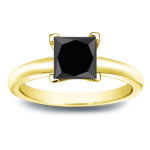 Custom Yaffie ™ Black Diamond Solitaire Engagement Ring with Princess Cut Gold Setting - 1 1/2ct
