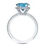 Engagingly Elegant Yaffie Gold Blue Cushion-cut Diamond Halo Ring with 1.5ct TDW