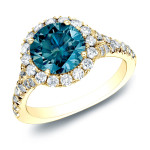 Blue Diamond Halo Engagement Ring with Yaffie Gold, 1.5ct TDW
