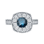 Blue Round Diamond Halo Engagement Ring - Yaffie Gold, 1.5ct Total Diamond Weight