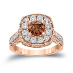 Yaffie Gold Brown Diamond Halo Engagement Ring with 1 1/2ct TDW