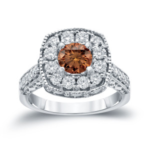 Yaffie Gold Brown Diamond Halo Engagement Ring with 1 1/2ct TDW