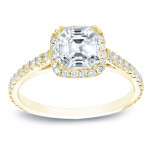 Certified Asscher-Cut Diamond Halo Engagement Ring with 1.5ct Yaffie Gold Sparkle