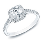 Certified Asscher-cut Diamond Halo Engagement Ring in Yaffie Gold with 1 1/2ct TDW