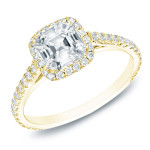 Certified Asscher-cut Diamond Halo Engagement Ring in Yaffie Gold with 1 1/2ct TDW