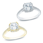 Certified Cushion Diamond Halo Engagement Ring in Yaffie Gold with 1.5ct TDW