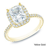 Certified Cushion-cut Diamond Halo Engagement Ring with Yaffie Gold, 1.5ct Total Weight