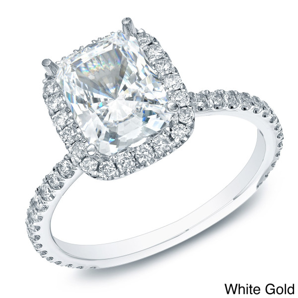 Certified Cushion-cut Diamond Halo Engagement Ring with Yaffie Gold, 1.5ct Total Weight