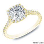 Certified Halo Engagement Ring with Yaffie Gold and 1 1/2ct TDW Diamonds
