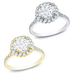 Certified Diamond Halo Engagement Ring - Yaffie Gold 1 1/2ct TDW
