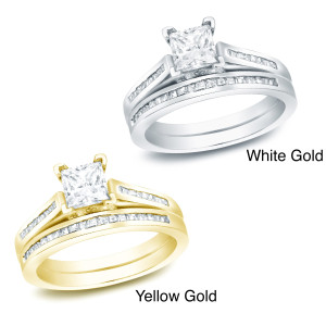 Gold 1 1/2ct TDW Certified Princess Diamond Bridal Ring Set - Custom Made By Yaffie™