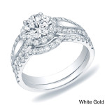 Yaffie Gold 1.5ct TDW Round Diamond Halo Bridal Ring Set (Certified)