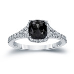 Custom Yaffie ™ Black Diamond Halo Engagement Ring with Cushion-Cut 1 1/2ct TDW Gold Sparkle