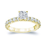 Shine with Yaffie Gold Cushion Diamond Engagement Ring adorned with 1.5ct TDW