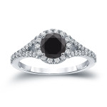 Yaffie ™ Custom-Made Round Cut Black Diamond Halo Engagement Ring in 1 1/2 ct TDW Gold
