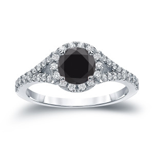 Yaffie ™ Custom-Made Round Cut Black Diamond Halo Engagement Ring in 1 1/2 ct TDW Gold