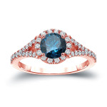 Blue Diamond Halo Engagement Ring with Yaffie Gold and 1 1/2ct TDW Round Cut